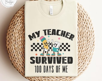 100th Day of School Adult and Youth T-Shirt, Funny 100 Days of School Tee, My Teacher Survived 100 Days of Me Child Shirt, Hundredth Day Tee