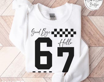 Funny 7th B-day Sweatshirt for Girl, Viral 67 Meme Birthday Pullover, Seven Year Old Milestone Celebration Gift,  Happy 7th Bday