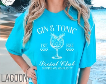 Comfort Colors Cocktail Social Club Shirt, Gin and Tonic Cocktail Tee, Trendy Social Club Girl's Oversized Tee, Summer Vacation Gift