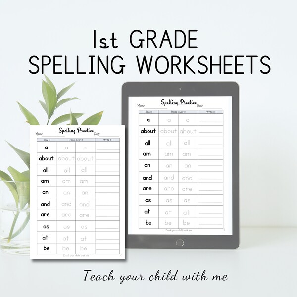 1st GRADE SPELLING WORKSHEETS, practice spellings with these trace-over spelling sheets, First 100 Fry words! Use on iPad or print!