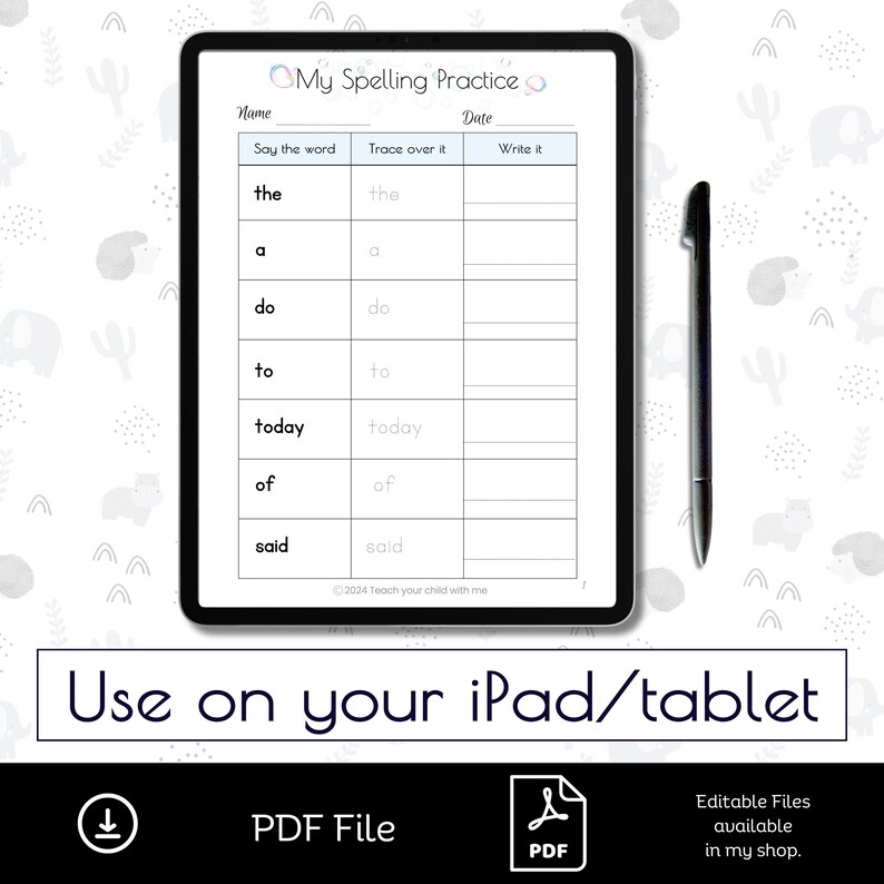 SPELLING PRACTICE Ideal for Ages 5 - 6, Use on Ipad/tablet or Print ...