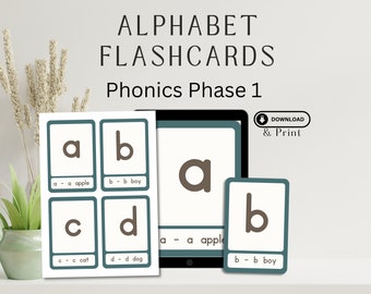 ALPHABET FLASHCARDS, phonics phase 1 cards for your little one to practice letter sounds and begin reading!