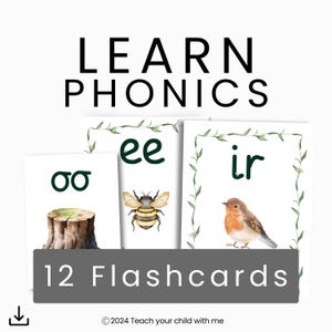 CARTES PHONICS PHASE 2, aquarelle, design nature, parfaites pour l'école de la forêt et des brindilles ! Idéal pour les enfants qui apprennent leurs sons phoniques.