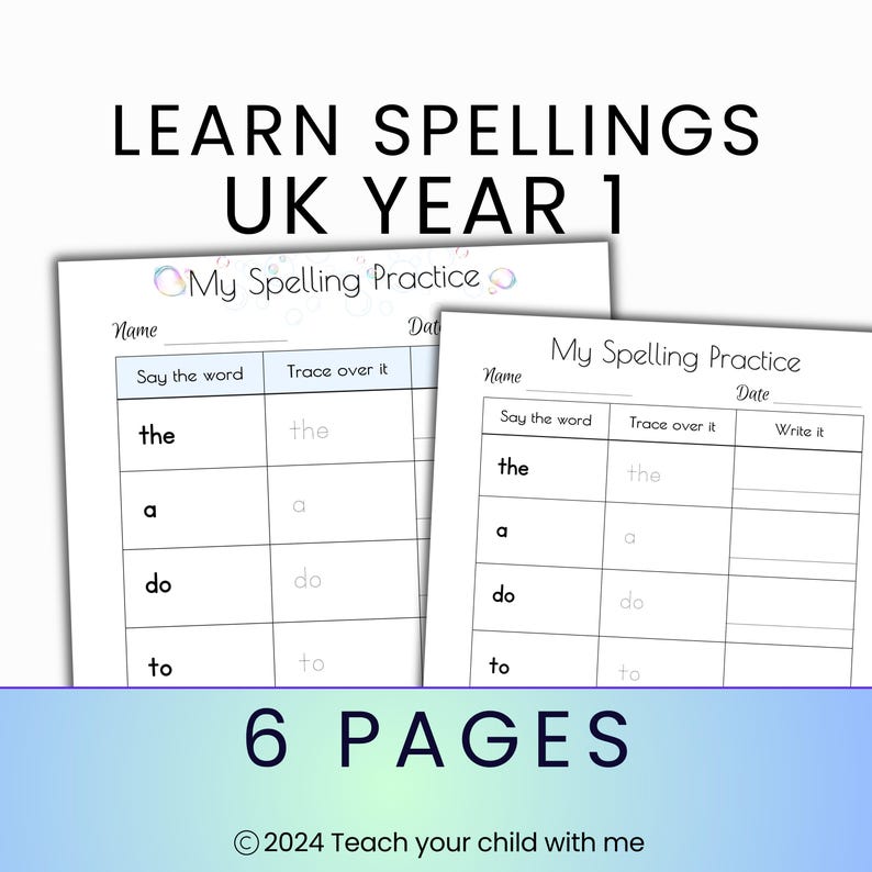 SPELLING PRACTICE Ideal for Ages 5 - 6, Use on Ipad/tablet or Print ...