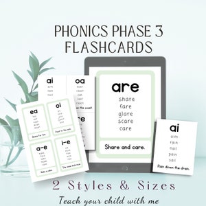PHONICS PHASE 3 FLASHCARDS, améliorez votre confiance en lecture, entraînez-vous en jouant à deux, utilisez-les comme cartes mémoire ou utilisez-les sur votre appareil !