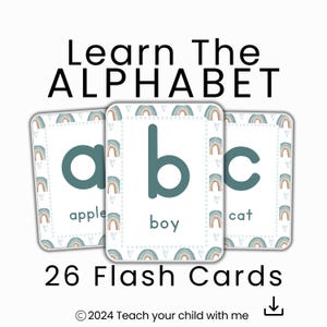 Tarjetas didácticas con el alfabeto arcoíris y diseño bohemio, perfectas para que tus pequeños aprendan sus primeros sonidos fonéticos.