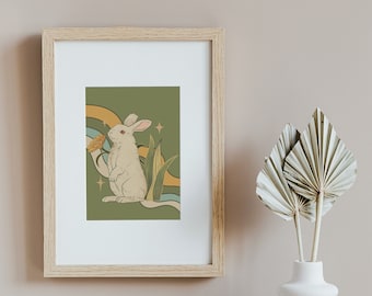 Bunny, Retro Art, 70s Style, 70s Digital Print, Retro Art Print, Rabbit, Hare, Lady, Trippy Rabbit, Bunny Poster
