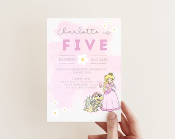 Princess Peach-uitnodiging, Mario Princess-verjaardagsuitnodiging voor verjaardagsfeestje, Instant Download, Peach 1e verjaardag, verjaardagsuitnodiging meisje, 1e