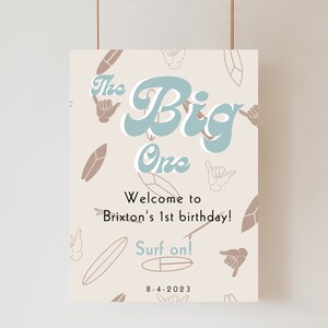 El GRANDE Descargar el cartel de bienvenida, el cartel de bienvenida personalizado, el cumpleaños de Surfs up, el primer cumpleaños, el primer cumpleaños del grande
