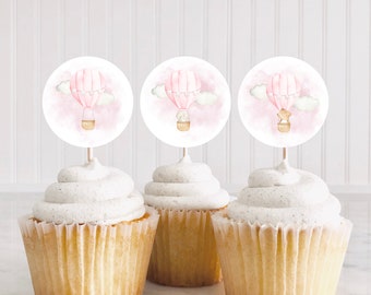 INSTANT DOWNLOAD DIGITAL file Cupcake Toppers, Cake Topper Baby Shower, Up Up and away. Hot air balloon cake topper, Adventrue baby shower
