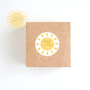 Etichette adesive Sunshine Baby Shower, adesivi Sun Baby Shower grazie, ecco che arriva il figlio Baby Shower adesivi, etichette Sun Baby Shower