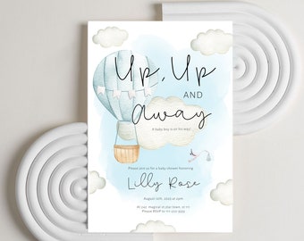 Hot Air Balloon Baby Shower Invitation, Adventure Awaits| INSTANT DOWNLOAD | editable digital file, Templet