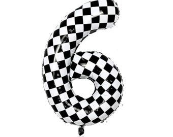 Palloncino Mylar con numero a scacchi - Palloncino a scacchi da 40 pollici - Palloncino auto da corsa - Palloncino con numero a scacchi auto da corsa - Compleanno a tema a scacchi