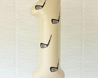 Ballon mylar numéro un beige 40" - ballon trou d'un coup - anniversaire à thème trou d'un coup - ballon trou d'un coup avec décalcomanies - anniversaire de golf