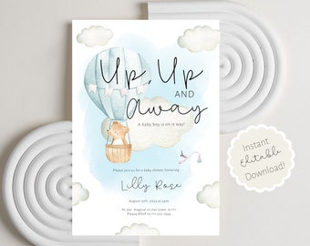 Hot Air Balloon Baby Shower Invitation, Adventure Awaits| INSTANT DOWNLOAD | editable digital file, Templet