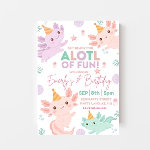 Axolotl Birthday Invitation, Axolotl, Alotl Fun Invitation, Girl Birthday Party Invite, Axolotl Invites, Canva Template, Axolotl Birthday