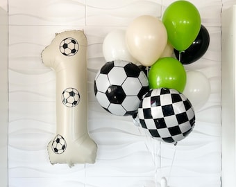 Balony w kształcie piłki nożnej - 10 sztuk balonów z balonem z numerem - impreza piłkarska - impreza urodzinowa w stylu piłki nożnej - impreza piłkarska