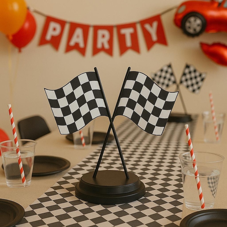 Race Car Flag 3D Centerpiece- Two Fast Birthday - 1st Lap Birthday - Race Car Birthday - Race Car Centerpiece - 3D Print - 3d Print piece image 7