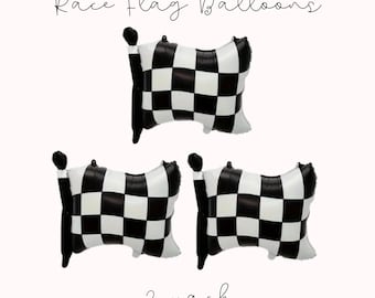 Flag Balloons Three pack - Race Car Balloons - Two Fast - Fast One - 1st Lap Around The Track - Race Car Birthday Decor - Race Car Party
