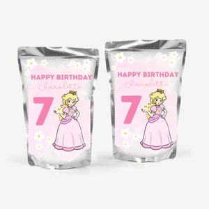 Princess Peach DOWNLOAD Editable Juice Pouch Stickers l Princess Peach Birthday l Peach Theme l Super Mario Birthday l Retro Flower Birthday