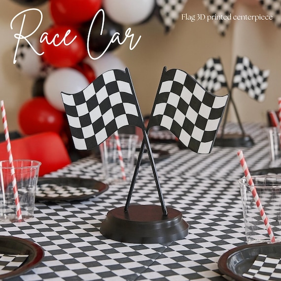Race Car Flag 3D Centerpiece- Two Fast Birthday - 1st Lap Birthday - Race Car Birthday -  Race Car Centerpiece - 3D Print - 3d Print piece