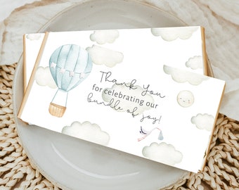 EDITABLE Teddy Bear Candy Bar Wrapper, Chocolate Bar Wrappers 1.55 oz, Baby Shower Hot air balloon Blue  Girl birthday Digital Download