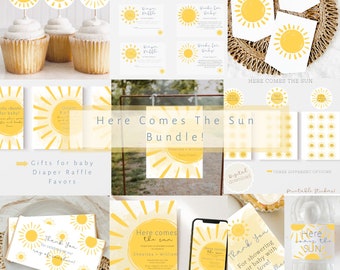 Editable Here Comes the Son Baby Shower Bundle, Here Comes the Son Baby Shower Invitation, Sunshine Baby shower, Sun Baby Shower Decor