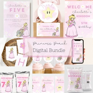 Princess Peach Digital Download Bundle Pack l Princess Peach Party Supplies l Princess Peach Birthday l Super Mario Birthday l Princess