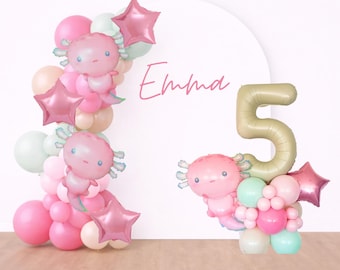 Globos de cumpleaños de ajolote - Guirnalda de globos de ajolote - Guirnalda de globos - Torre de globos - Globos de cumpleaños bajo el mar - Decoración de ajolote