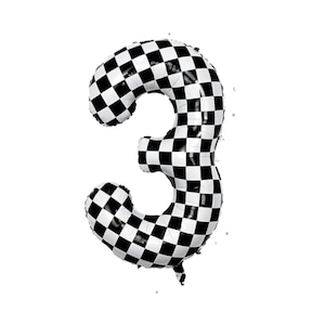 Globo de Mylar con números a cuadros - Globo a cuadros de 40 pulgadas - Globo con forma de coche de carreras - Globo con números a cuadros con forma de coche de carreras - Cumpleaños con temática a cuadros