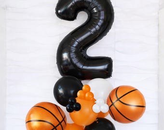 Torre de globos de baloncesto - MVP de cumpleaños - Aros de cumpleaños - Cumpleaños de basquetbolista - Cumpleaños deportivo - Decoraciones para fiestas deportivas - Globos