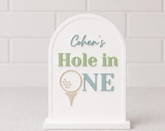 Letrero central de cumpleaños de golf / Decoración para fiesta de hoyo en uno / Letrero de mesa con temática de golf para el primer cumpleaños / Letrero de arco impreso en 3D / Primer cumpleaños de un niño