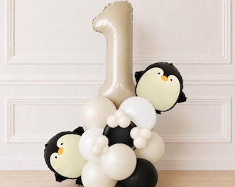 Penguin Balloon Tower Kit | Penguin Birthday Balloon Decorations | DIY Penguin Party Balloon Column | 1st Birthday Decor | Balloon Bundle