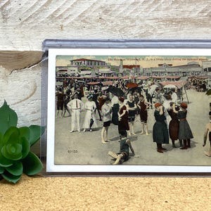 Carte postale ancienne Wildwood Beach/Boardwalk, Penny Land, aimant de réfrigérateur, carte postale des années 1920, pochette en plastique dure ouverte, cadeau vintage pour amoureux, #3