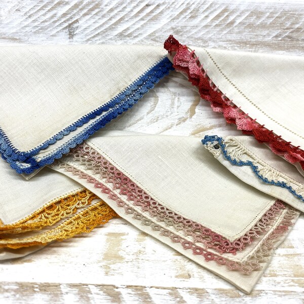 Vintage Laced Edge Hanky Bundle, 5 Pieces For Fabric Supply Art Project, Lot #1