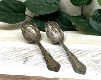 Vintage Atlantic City Souvenir Spoons, Two Silver Engraved Display Spoons From New Jersey Coastline