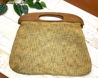 Bolso tejido vintage para tejer/coser con asas de madera, bolso tejido abierto