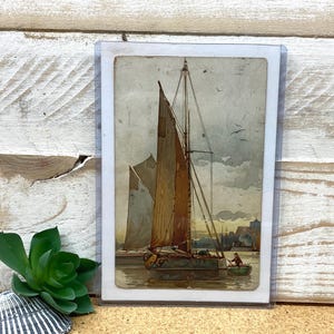 Postal antigua de un velero, imán para nevera, arte victoriano, postal de la década de 1920, funda de plástico abierta, regalo vintage para un amante, n.° 2