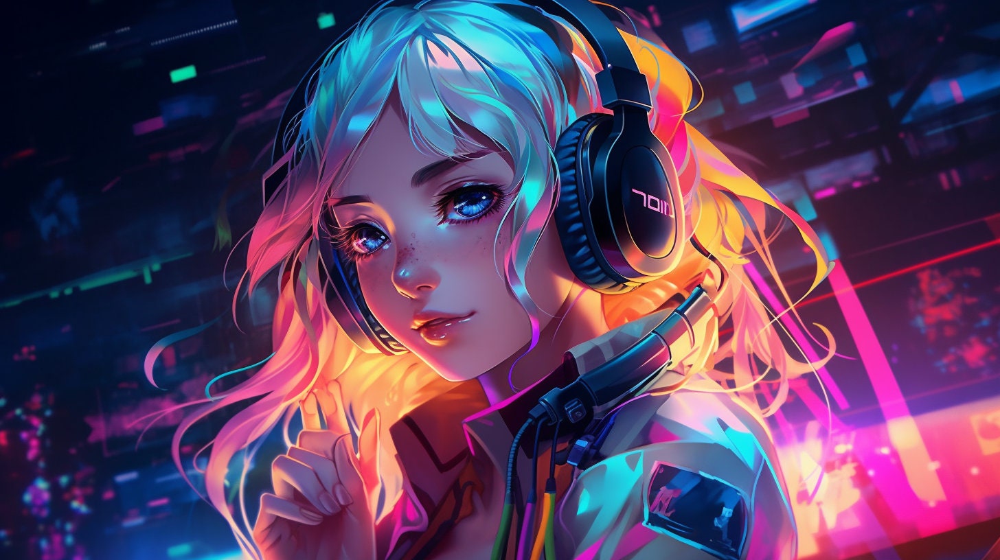 Cyberpunk anime girl, rainbow hair, on - AI Photo Generator - starryai