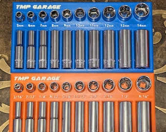 3D-geprinte 1/4-aandrijving low-profile dopsleutelhanger metrisch en SAE-set, compatibel met Harbor Freight Pittsburgh en Quinn
