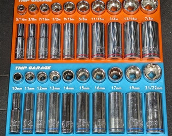 3D Printed 3/8 Drive Low Profile Socket Organizer Metric and SAE Set, Compatible with Harbor Freight Pittsburgh and Quinn