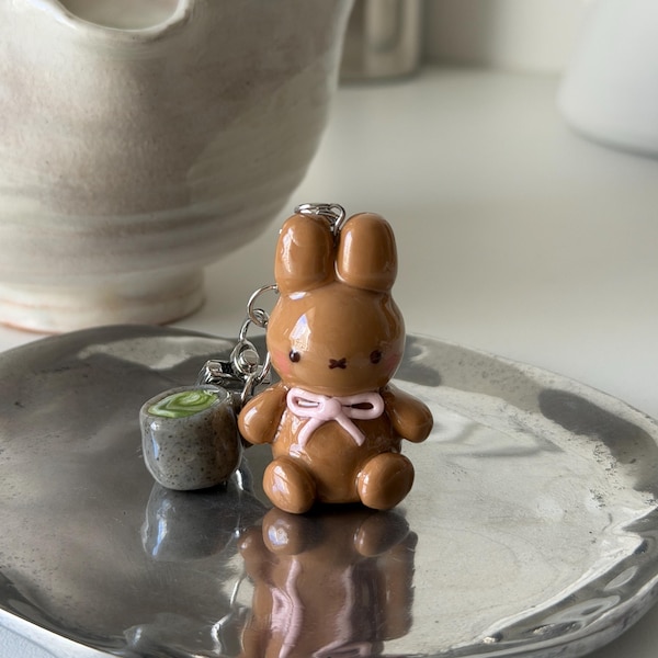 Bunny Miffy & Matcha - Handmade Polymer Clay Charm Keychain Made To Order