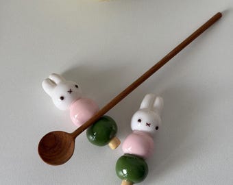 Miffy Mochi Chopstick Rest (1)- Handmade Polymer Clay Spoon Rest, Matcha Scoop Holder