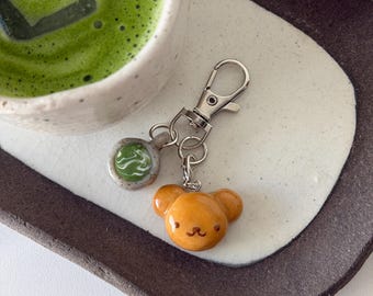 Boris Cafe Charm - Handmade Polymer Clay Miffy Matcha Phone Bear Bread Charm Keychain