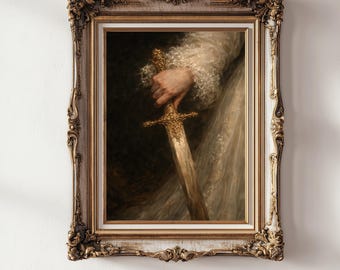 Medieval Princess with a Sword Print: Digital Art, Renaissance, Royal, Princess, Knight, Dark Academia, Fantasy Art