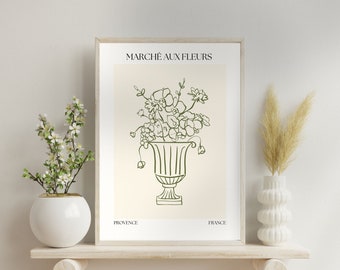 FLOWER MARKET Art Print, Marche Aux Fleurs Poster, Prowansja Francja Wall Art, Flower Market Aesthetic Poster, French Quote Wall Art