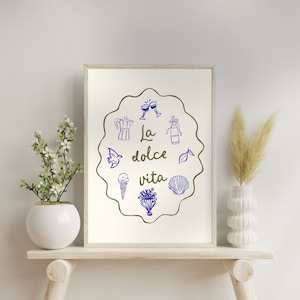 LA DOLCE VITA Impresión de arte, Arte de pared de verano italiano, Cartel de cita italiana, Arte de pared costera, Impresión de arte euro de moda, Arte francés estético