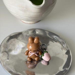 Strawberry Miffy - Handmade Polymer Clay Charm Keychain Made to Order image 5
