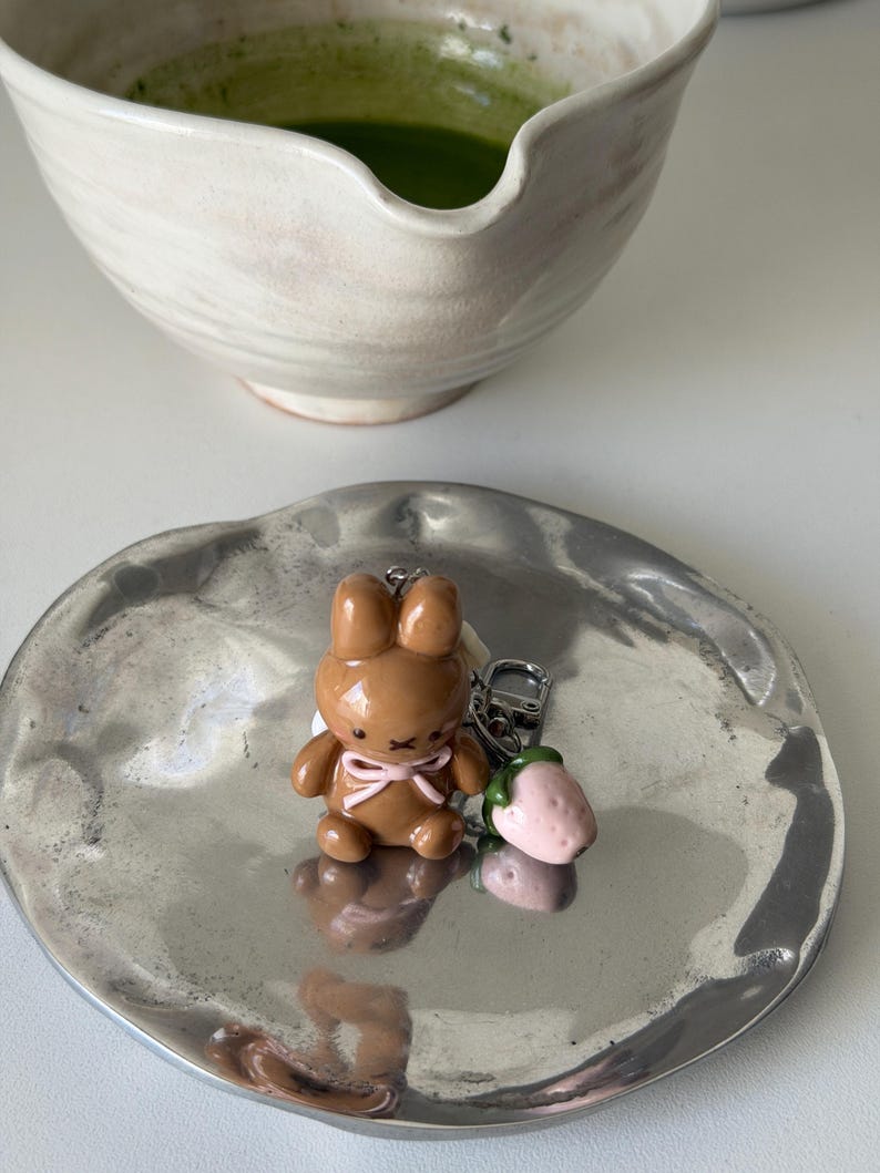 Strawberry Miffy - Handmade Polymer Clay Charm Keychain Made to Order image 5