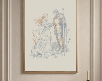 Medieval Knight and Maiden Print: Digital Download, Medievalcore, Renaissance Art, Medieval Art Print, Romantic Wall Art